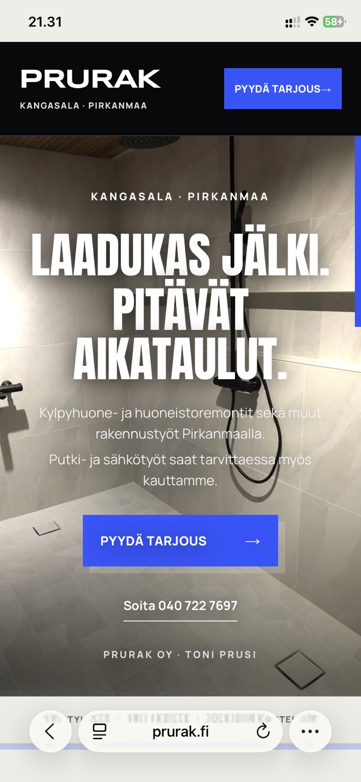 PRURAKin aito mobiilinäkymä: Laadukas jälki. Pitävät aikataulut.